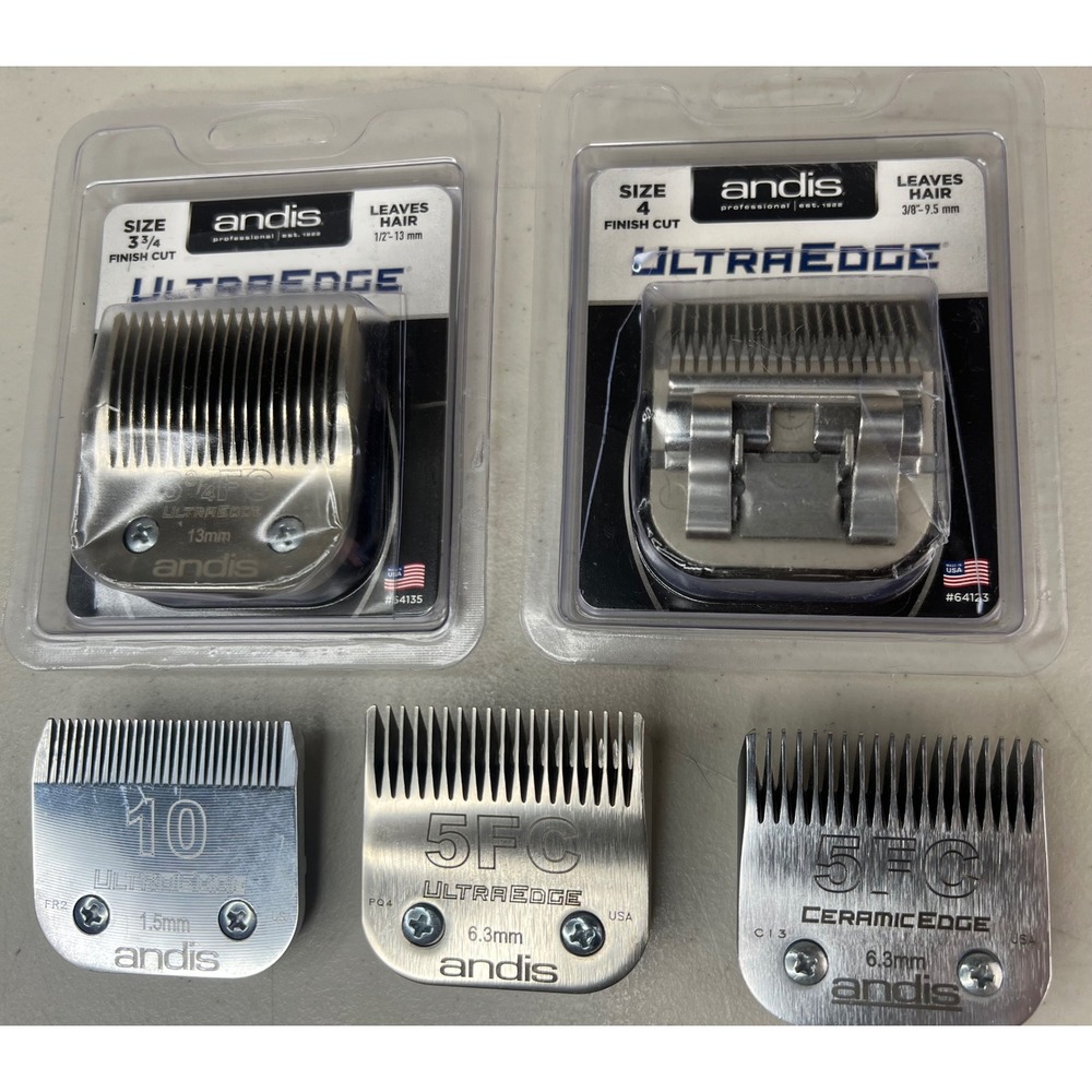 Lot of 5 Andis UltraEdge CeramicEdge Metal Clipper Blades Size 3 3/4, 4+ 5FC, 10